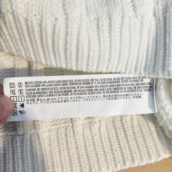 Forever 21 Sweater M Ivory Cropped Cable Knit Chunky Fisherman Cozy Cotton - Picture 7 of 7